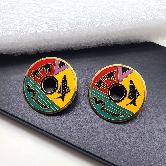 Vintage laurel burch cat sneak dog colorful enamel earrings - Picture 1 of 17